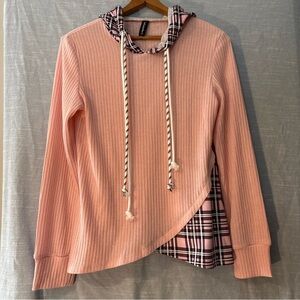 Just Fashion Now Pullover Hoodie Long Sleeve Pink/Plaid Women’s Sz S NWOT